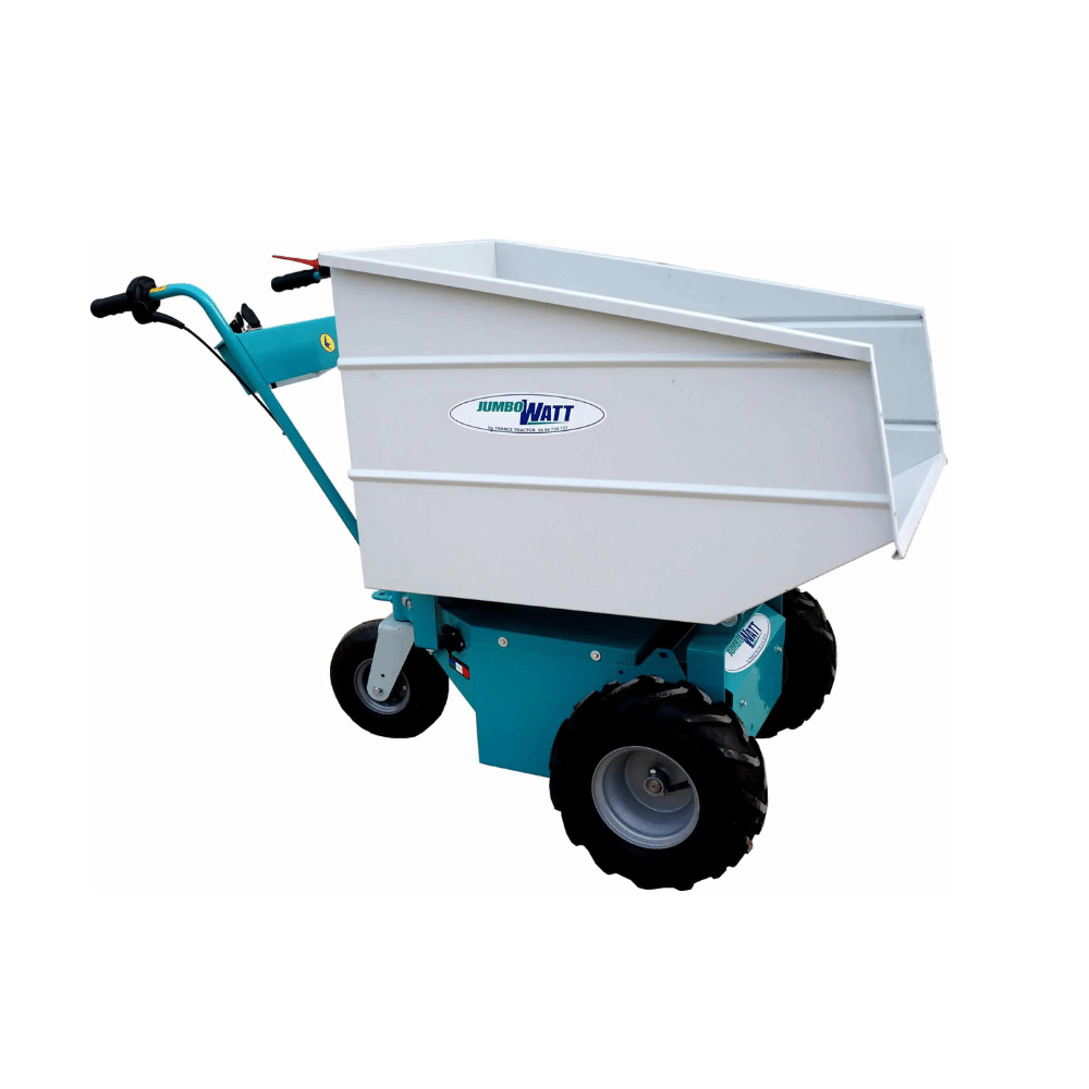 Cuve acier 190L basculante pour brouette électrique Jumbo Watt – poignée assistée, usage intensif centre équestre, élevage et BTP-Cuve acier 190 L