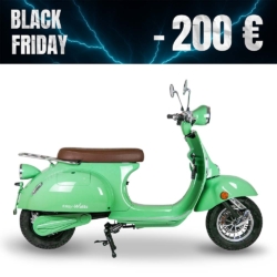 Offre Black Friday Easy Watts, 200€ offert sur le scooter électrique E-Retro vert.