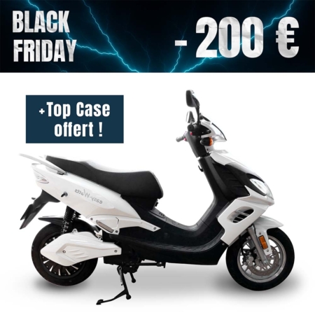 Offre Black friday Easy Watts du 12/11/2025 au 14/12/2025, 200€ et un top case offert pour l'achat d'un scooter électrique E-Stock